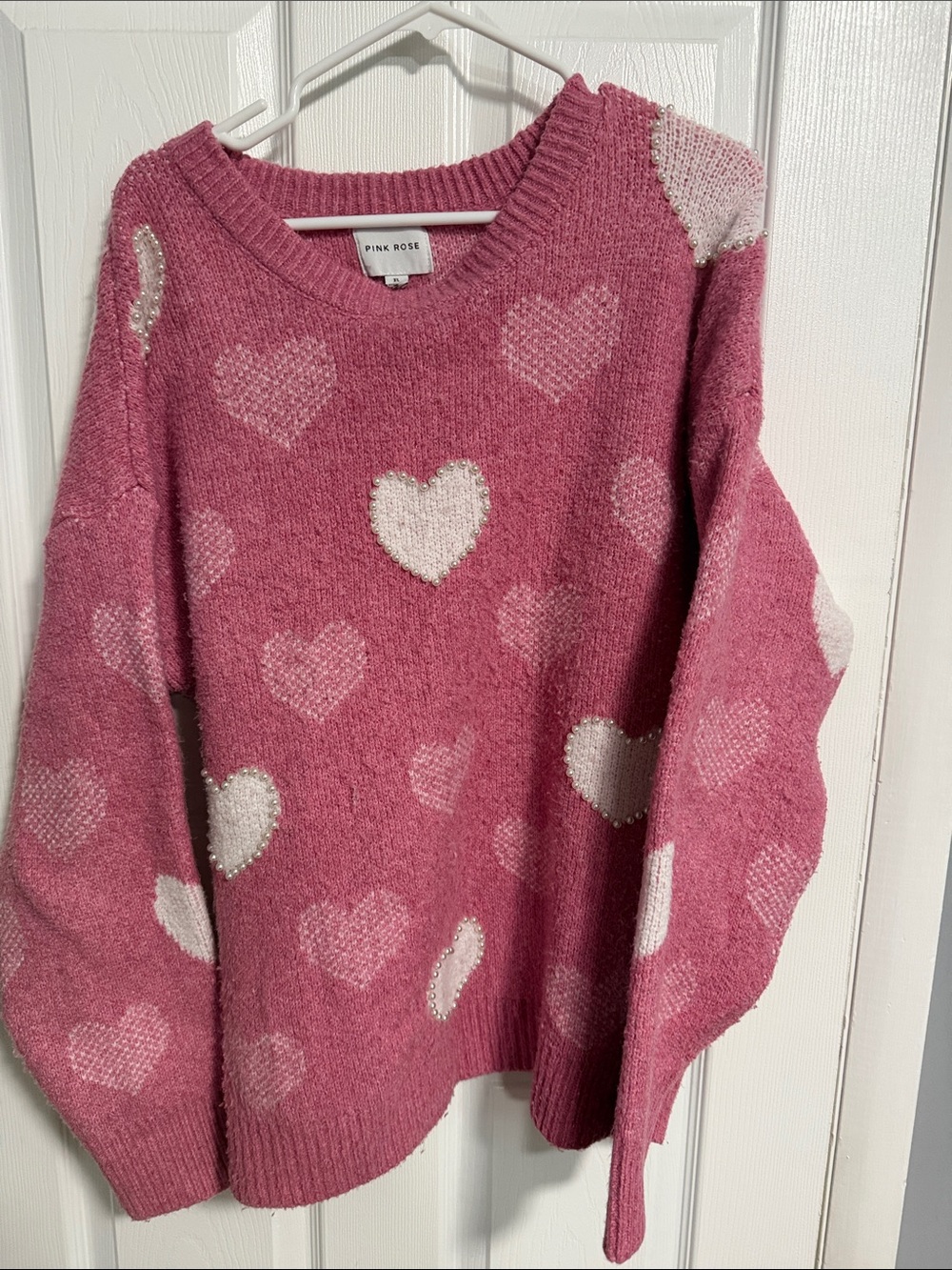 Pink Rose Pink Heart-Print Crewneck Sweater